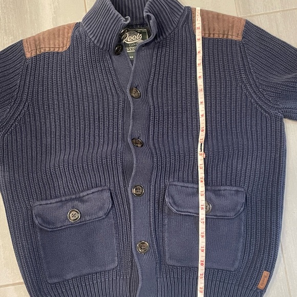 Roots Mens Chunky Thick Warm Cozy Button Up Blue Cardigan  Medium - Picture 6 of 8